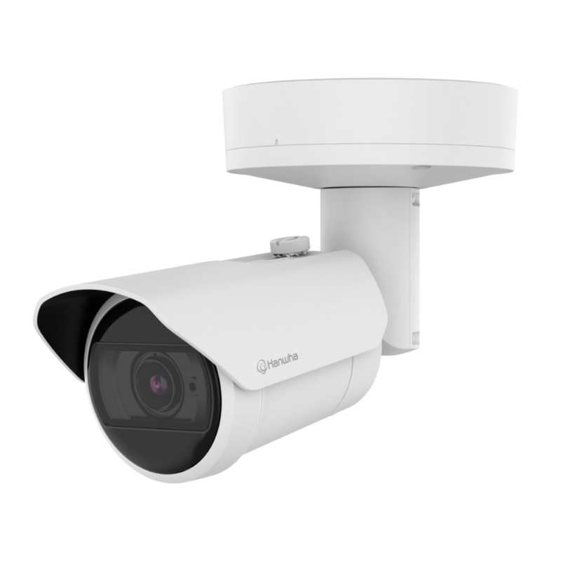 Hanwha 8MP Outdoor Bullet AI Camera, 30fps, 40m IR, IK10, 4.4-9.3mm