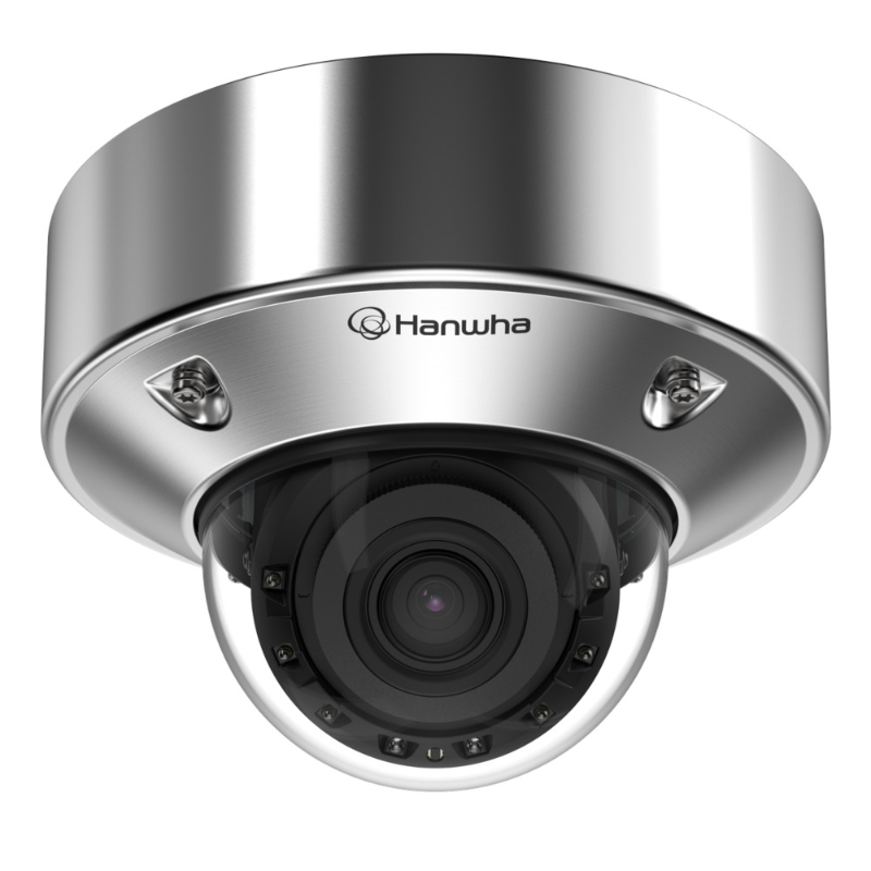 Hanwha 8MP Stainless Steel AI IR Dome Camera, 4.4-9.3mm, ANSI 169